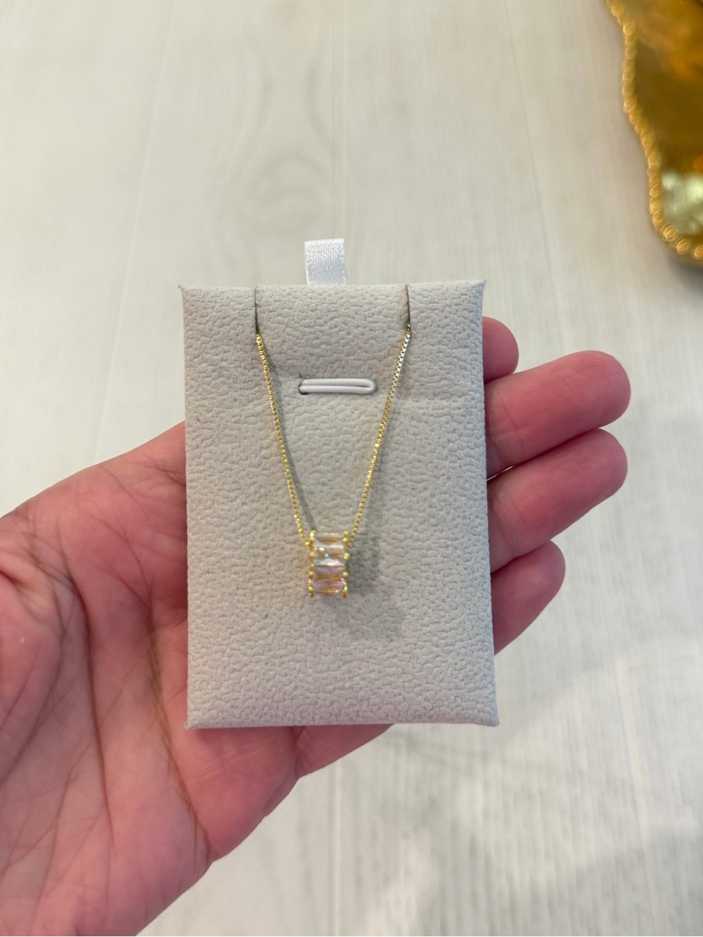 Gold Necklace with Rectangular Clear Gemstone Pendant , 18k gold plated necklace
